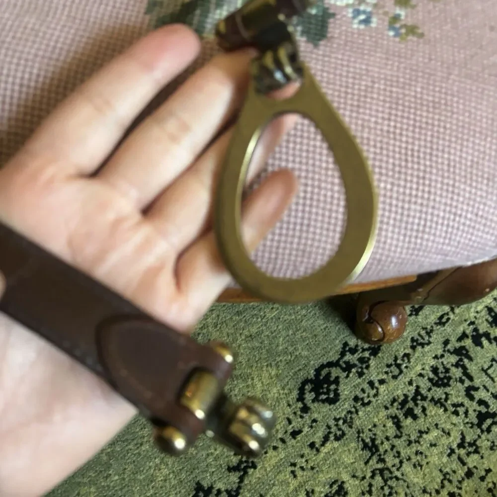Vintage Brown Leather Waist Belt Brass sz M Adjustable Equestrian Western Snake